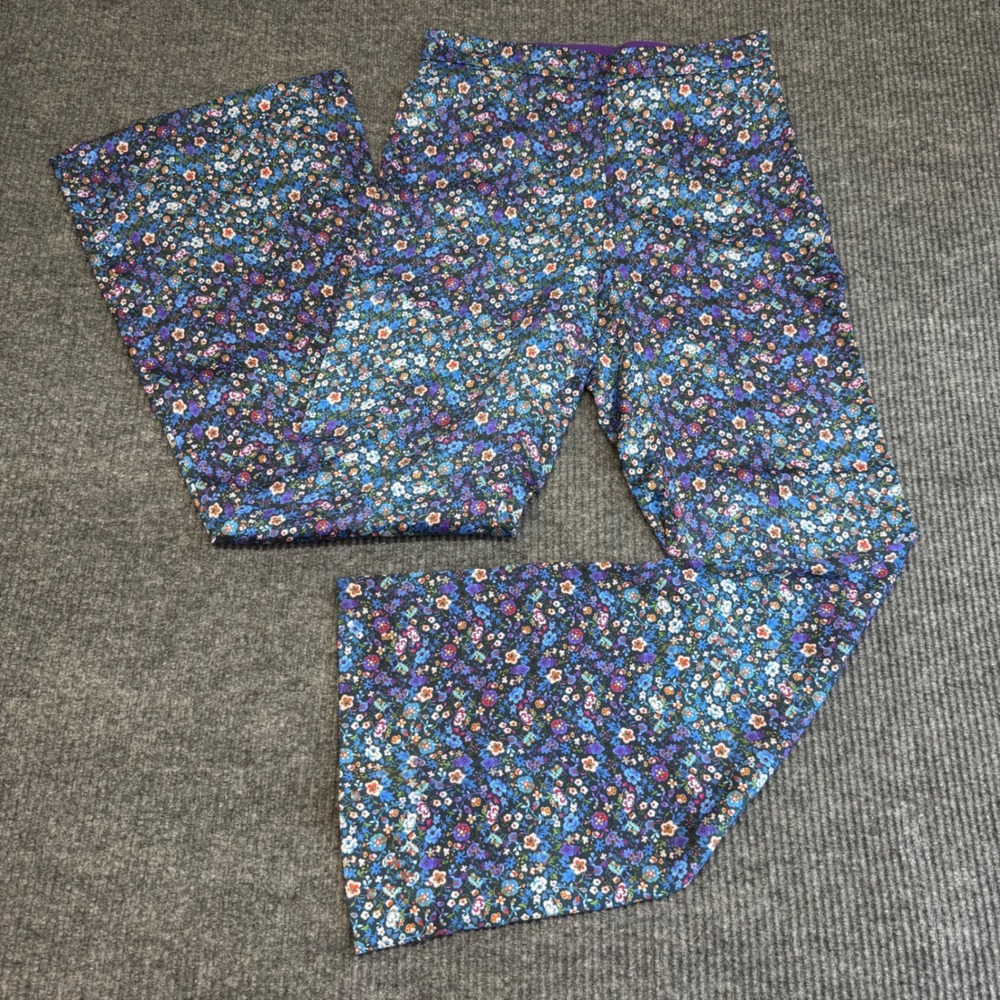 Sandro Blue Violet Floral Flare Pants Women's 38 US 8 Wide Leg Ditsy Print